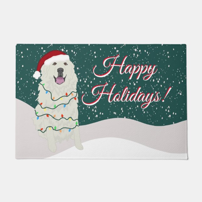 Christmas Holiday Great Pyrenees Doormat (Front)