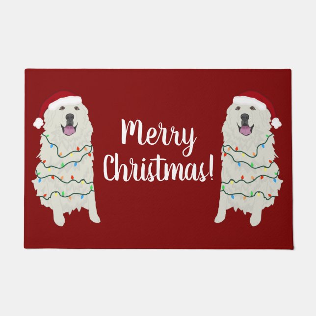 Christmas Holiday Great Pyrenees  Doormat (Front)