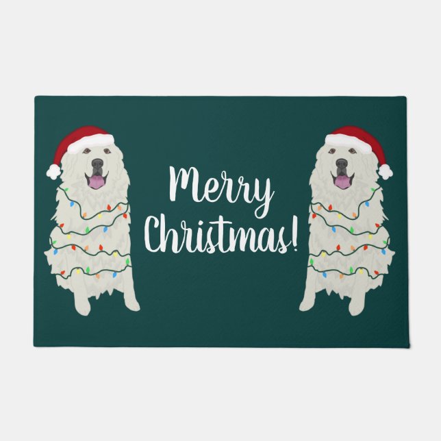 Christmas Holiday Great Pyrenees  Doormat (Front)