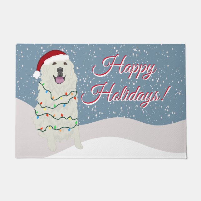 Christmas Holiday Great Pyrenees Doormat (Front)