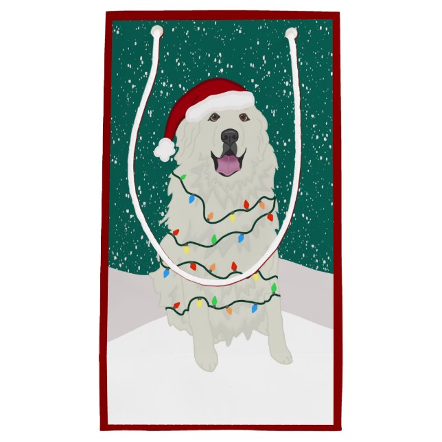 Christmas Holiday Great Pyrenees  Small Gift Bag (Front)