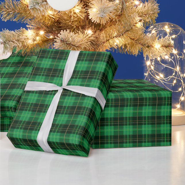 Christmas Holiday Green and Black Plaid Wrapping Paper (Holidays)