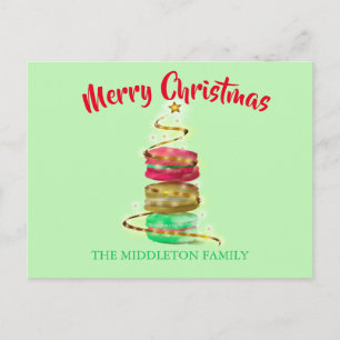 Christmas Holiday Green Gold Colourful Macaroons Postcard