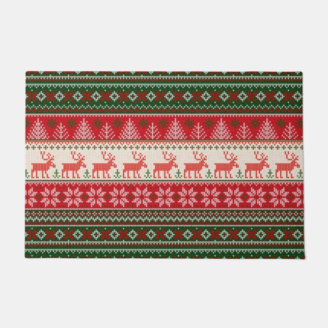 Christmas Holiday Green Red  Doormat (Front)