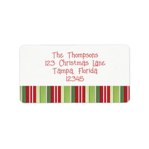 Christmas Holiday Green Red Striped Whimsical Cute Label