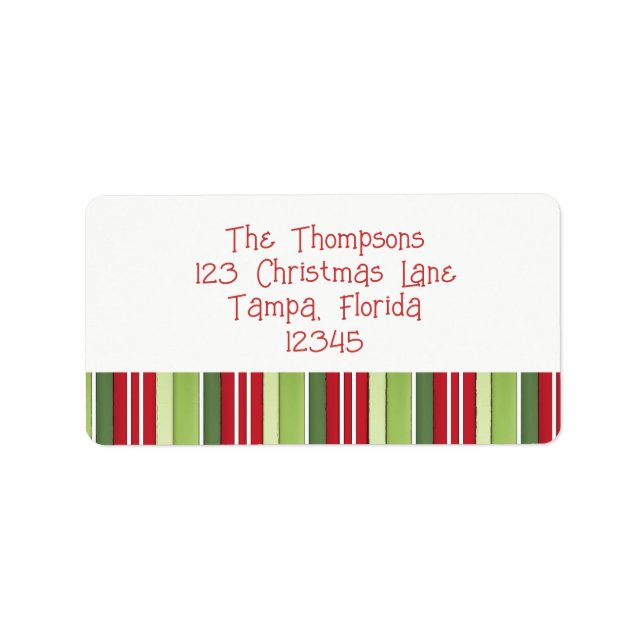Christmas Holiday Green Red Striped Whimsical Cute Label (Front)