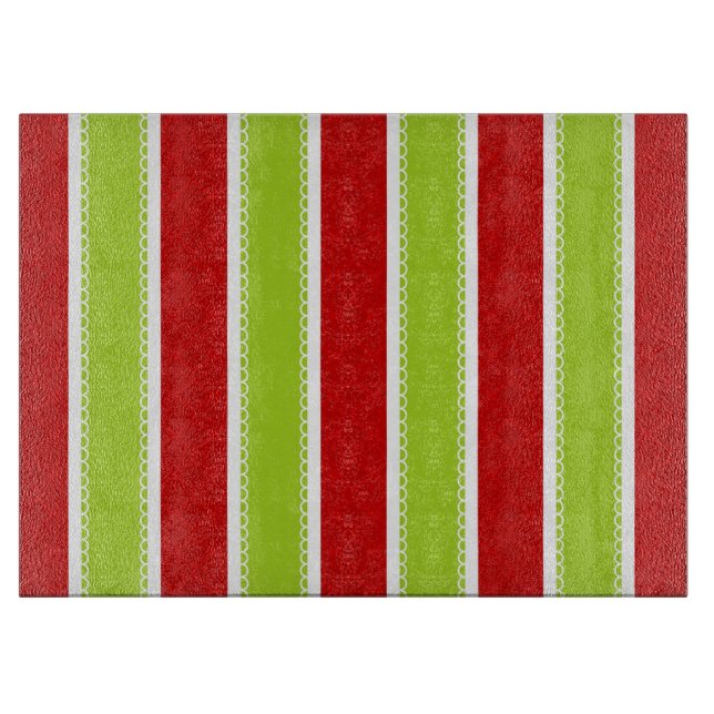 Christmas Holiday Green & Red Stripes Pattern Cutting Board (Front)