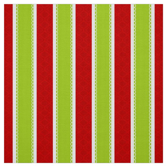 Christmas Holiday Green & Red Stripes Pattern Fabric (Swatch)