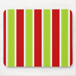 Christmas Holiday Green & Red Stripes Pattern Mouse Mat