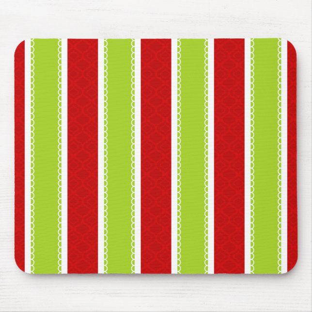 Christmas Holiday Green & Red Stripes Pattern Mouse Mat (Front)
