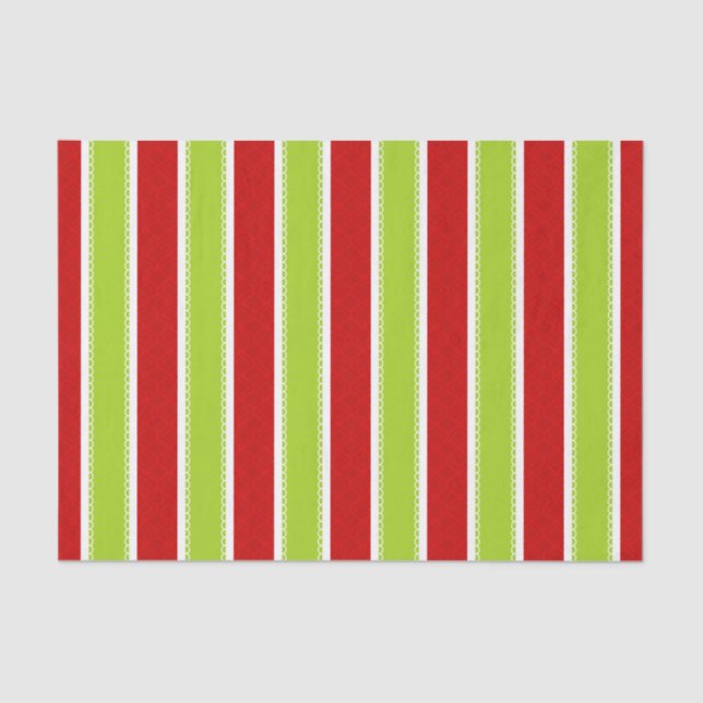 Christmas Holiday Green & Red Stripes Pattern Tissue Paper (Front)