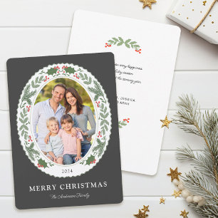 Christmas Holiday Greenery Message Photo Card