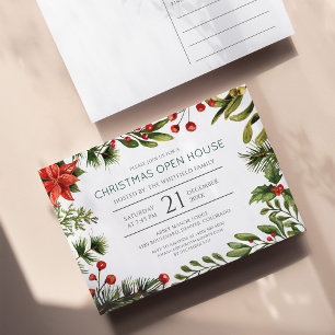 Christmas Holiday Greenery Open House Invitation Postcard