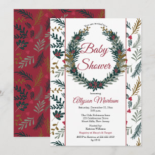 Christmas Holiday Greenery Wreath Baby Shower Invi Invitation