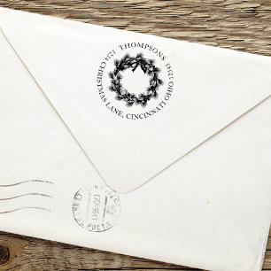 Christmas Holiday Greenery Wreath Return Address  Self-inking Stamp