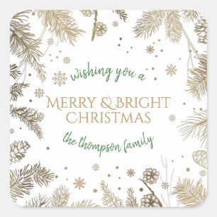Christmas Holiday Greeting Gold Branches Square Sticker