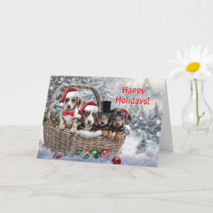 Christmas Holiday Greetings Cute Dachshund Puppies Card