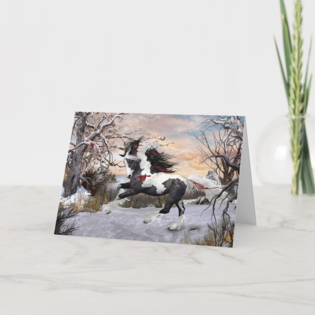 Christmas Holiday Gypsy Vanner Horse Card (Front)