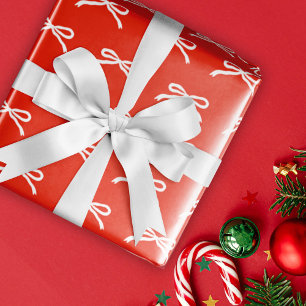 Christmas Holiday Hand-drawn Red White Bows Wrapping Paper