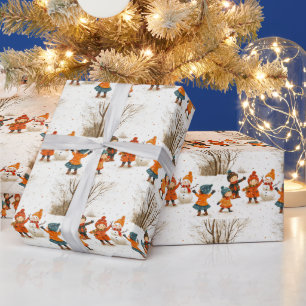 Christmas,Holiday Happy Children in Snow Wrapping Paper