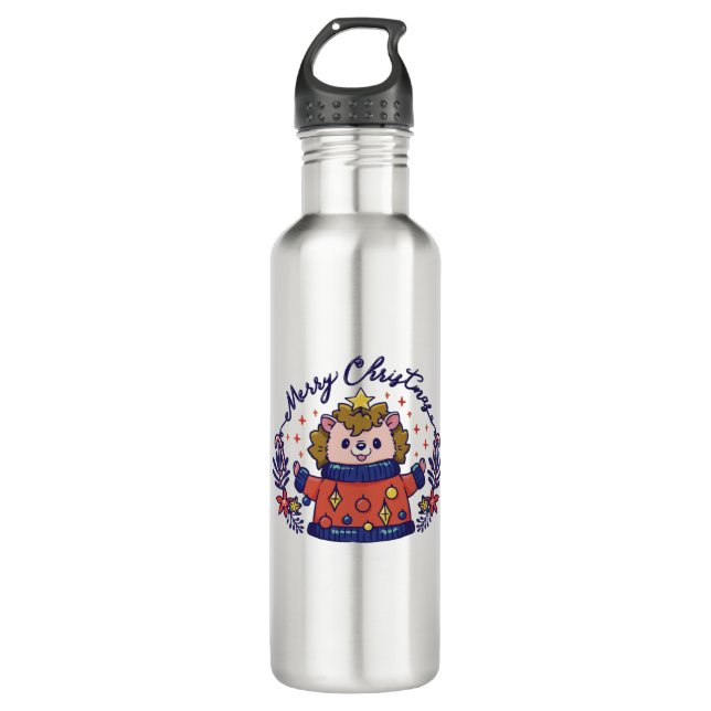 CHRISTMAS HOLIDAY HEDGEHOG 710 ML WATER BOTTLE (Front)