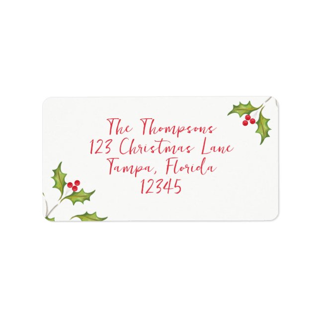 Christmas Holiday Holly Berries Botanical Leaves Label (Front)