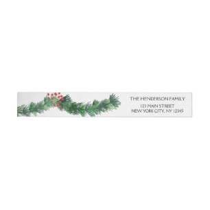 Christmas Holiday Holly Berries on Garland Wraparound Address Label
