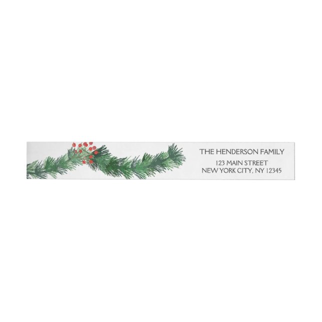 Christmas Holiday Holly Berries on Garland Wraparound Address Label (Individual)