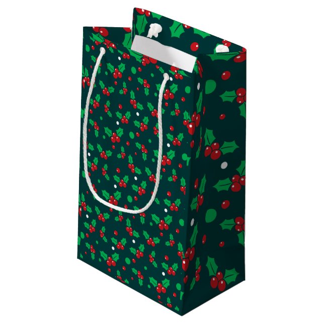 Christmas Holiday Holly Berry Mistletoe Gift Bag (Back Angled)
