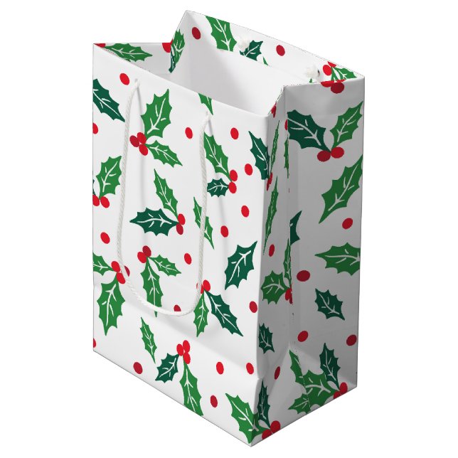Christmas Holiday Holly Gift Bag (Front Angled)