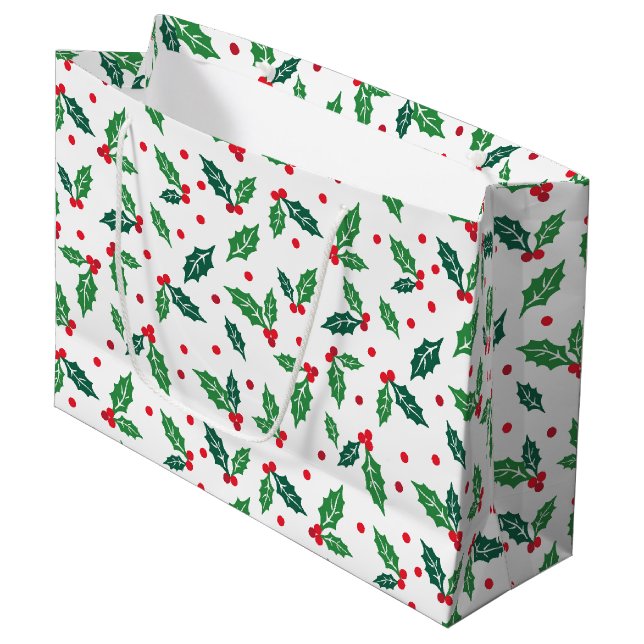 Christmas Holiday Holly Gift Bag (Front Angled)