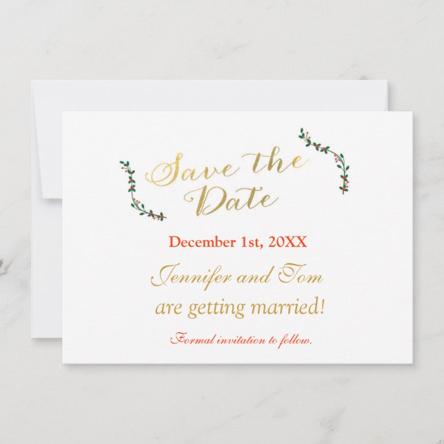 Christmas Holiday Holly Invitation Save date Card (Front)