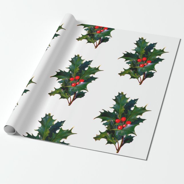 Christmas Holiday Holly Wrapping Paper (Unrolled)