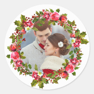 Christmas Holiday Holly Wreath and Photo Sticker