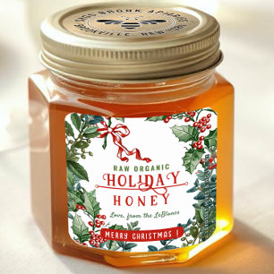 Christmas Holiday Honey with Holly & Berry Border  Square Sticker