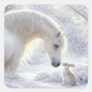 Christmas Holiday Horse and Bunny Beautiful Square Sticker