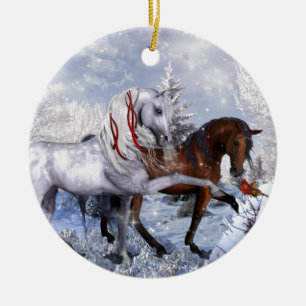 Christmas Holiday Horses Ceramic Tree Decoration