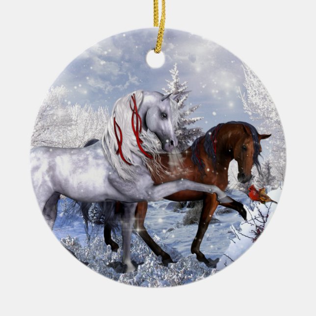 Christmas Holiday Horses Ceramic Tree Decoration (Front)