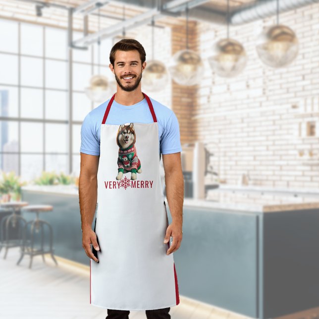 Christmas Holiday Husky All-Over Print Apron (Christmas Holiday Siberian Husky print apron)
