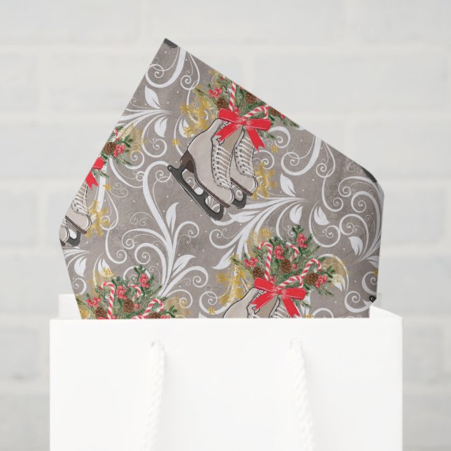 Christmas Holiday ice skated watercolor tissue Tissue Paper (Gift Bag)