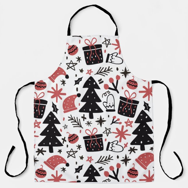 Christmas Holiday Icons Xmas Tree Santa Hat Apron (Front)
