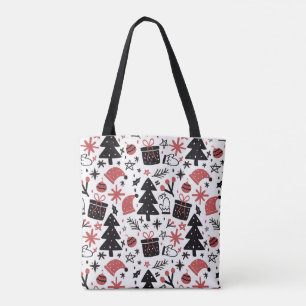 Christmas Holiday Icons Xmas Tree Santa Hat Tote Bag