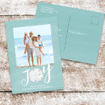 Christmas Holiday Joy Photo Simple Beach Budget<br><div class="desc">This design features Christmas holiday modern Christmas holiday noel simple modern, nautical beach tropical vacation photo, family picture 1 one turquoise, and dollar coastal tropical ocean, seaside sea life turquoise teal, trendy stylish unique typography text, whimsical calligraphy script font, modern holiday island minimalist, Christmas holiday photo budget greeting postcards, simple...</div>
