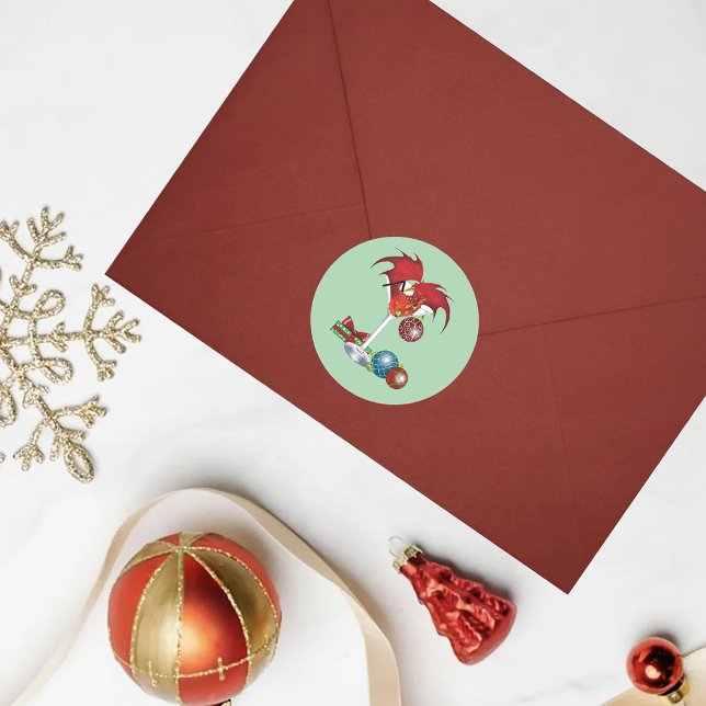Christmas Holiday Joy Red Dragon Cocktail Cheer Classic Round Sticker (Creator Uploaded)