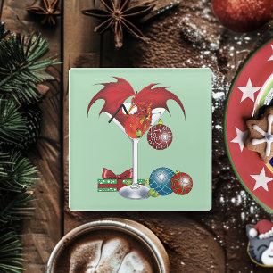 Christmas Holiday Joy Red Dragon Cocktail Cheer Glass Coaster