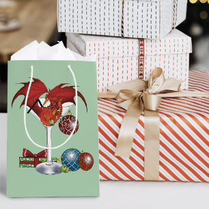 Christmas Holiday Joy Red Dragon Cocktail Cheer Medium Gift Bag