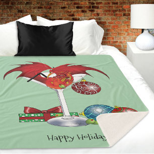 Christmas Holiday Joy Red Dragon Cocktail Cheer Sherpa Blanket