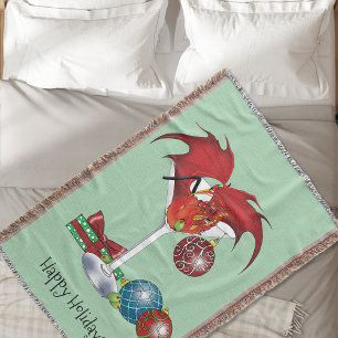 Christmas Holiday Joy Red Dragon Cocktail Cheer Throw Blanket