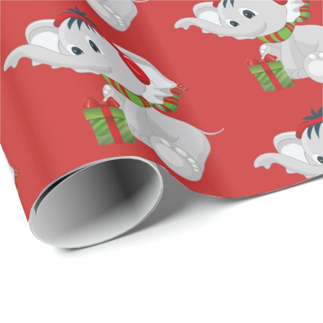 christmas Holiday Jungle elephant tiled party wrap Wrapping Paper (Roll Corner)