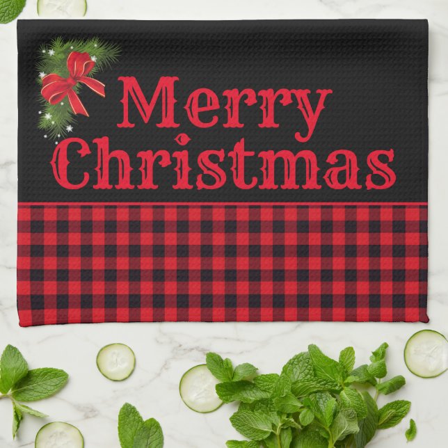 Christmas Holiday Kitchen Towel Buffalo Plaid (Folded)
